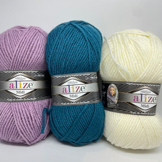 Wool acrilyc yarn Alize Superlana Midi